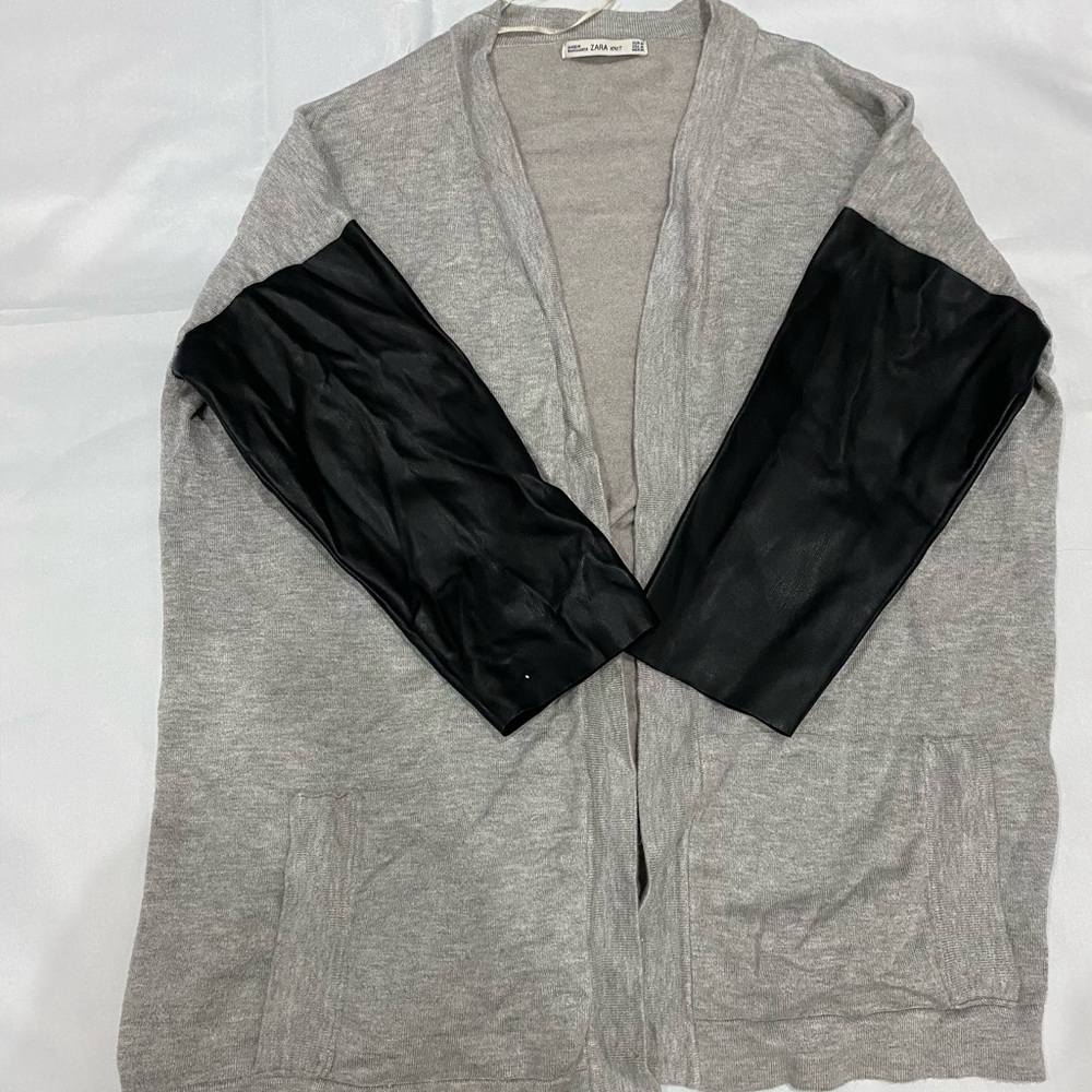 Zara Cardigan, Size M. Faux leather Sleeves
